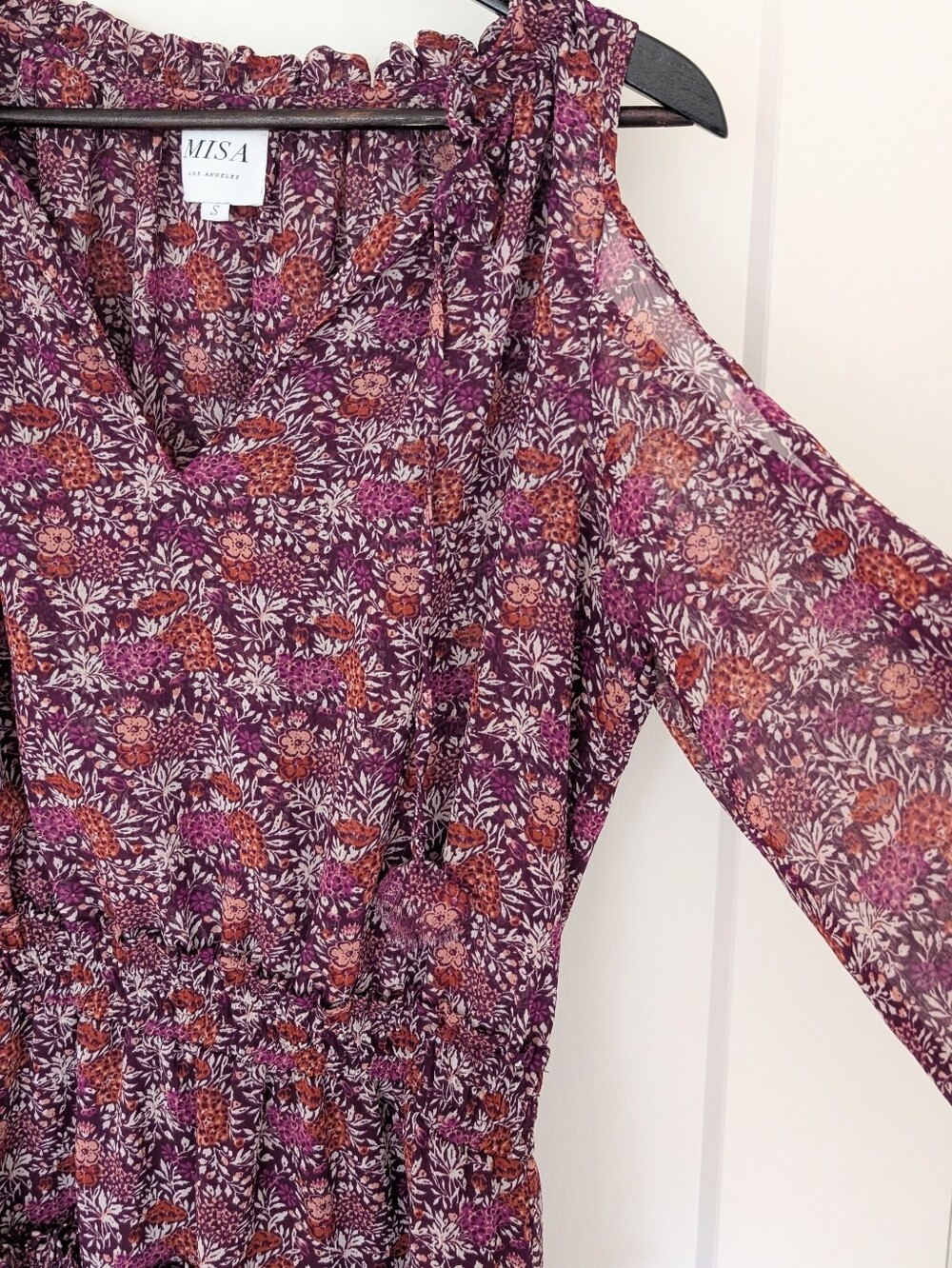 Misa Los Angeles Purple and Orange Floral Cold-Shoulder Tunic
